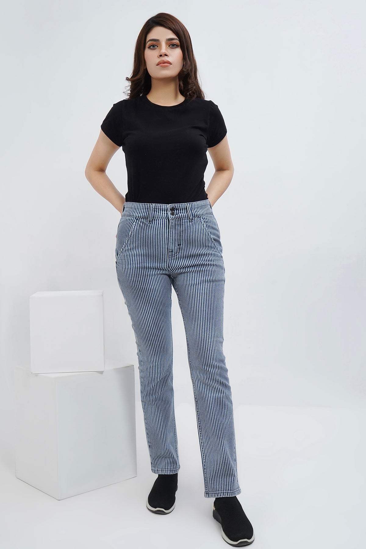 Striped Denim Pants