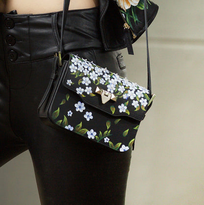 PELLE CAPANNA - Black Floral Painted Leather Bag