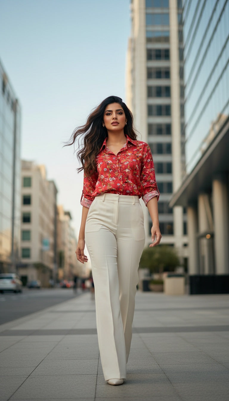 Crimson Bloom - Casual Shirt