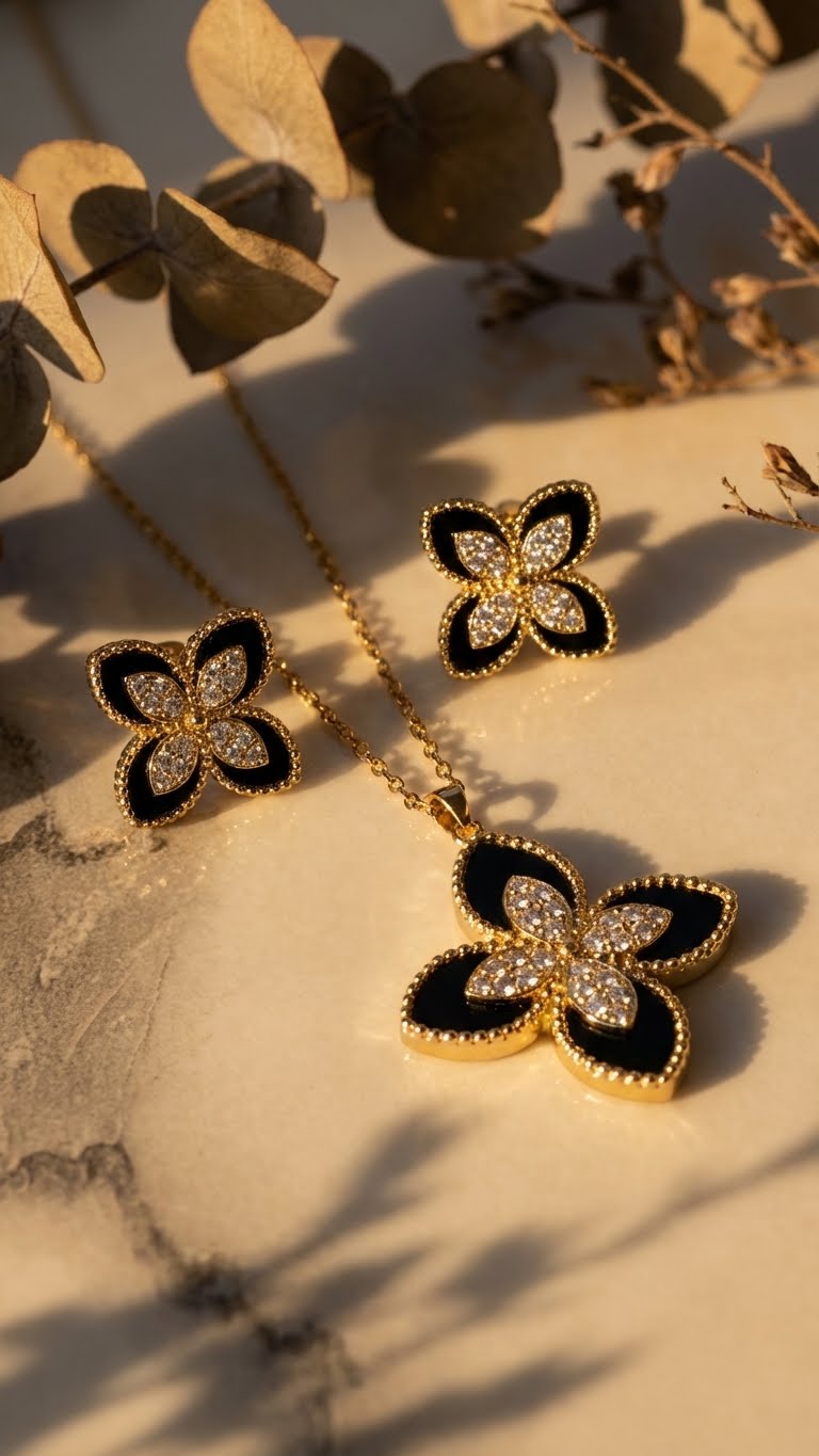 flower pendant necklace
black and gold necklace
floral crystal necklace
gold flower pendant
statement necklace for women
evening jewelry set
luxury pendant necklace
black clover necklace
formal jewelry set
crystal flower pendant
designer-inspired necklace
fashion jewelry set
party wear necklace
elegant women’s necklace
gold tone jewelry set
trendy necklace for women
