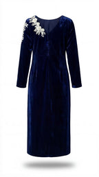 Elegant festive outfit for women in navy blue, luxury evening and celebration wear