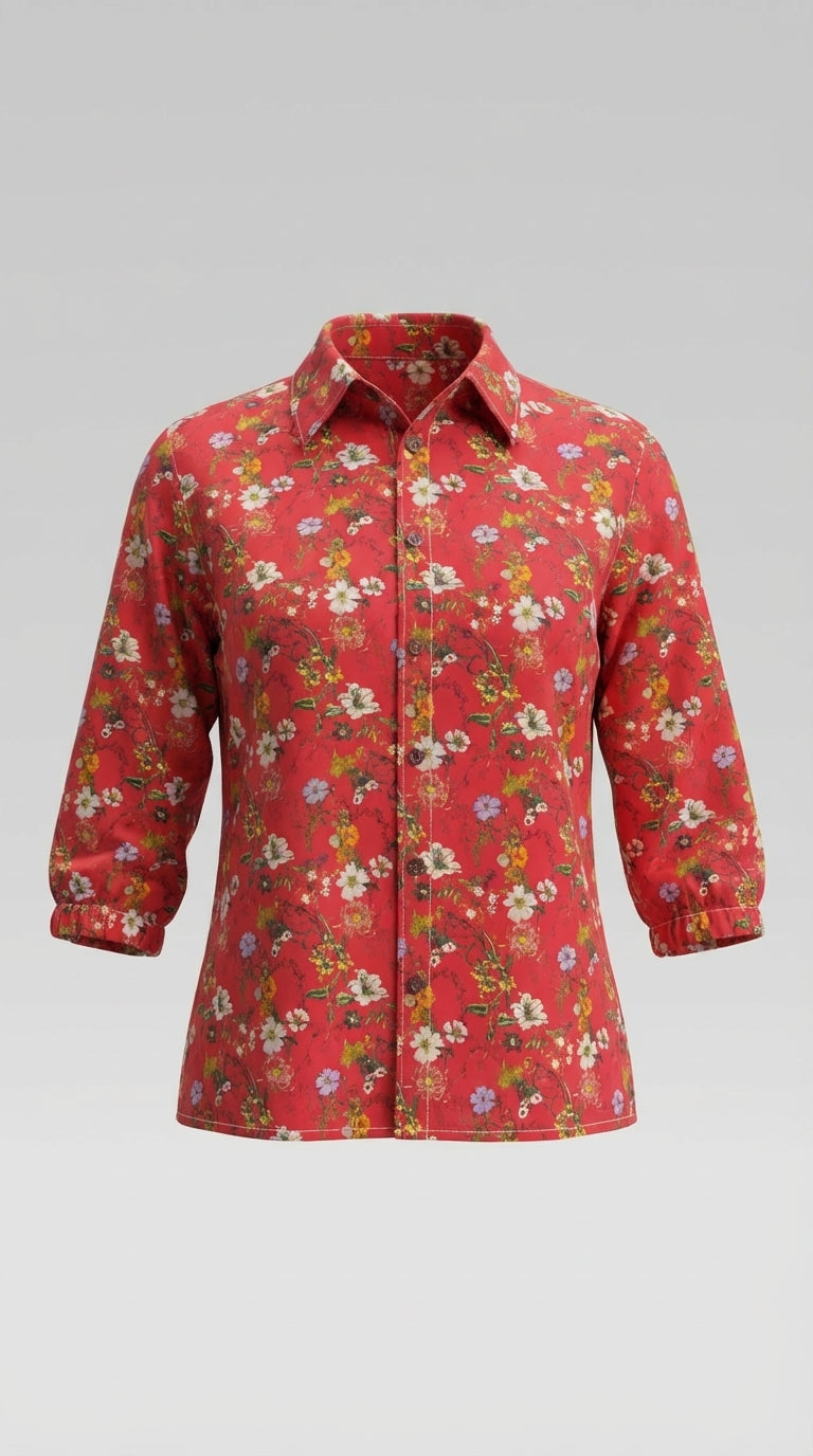 Crimson Bloom - Casual Shirt