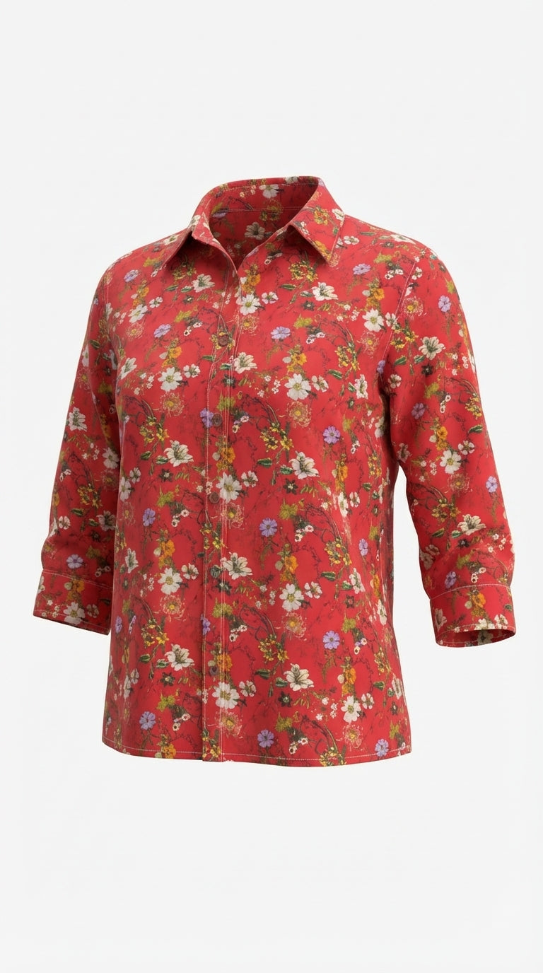 Crimson Bloom - Casual Shirt