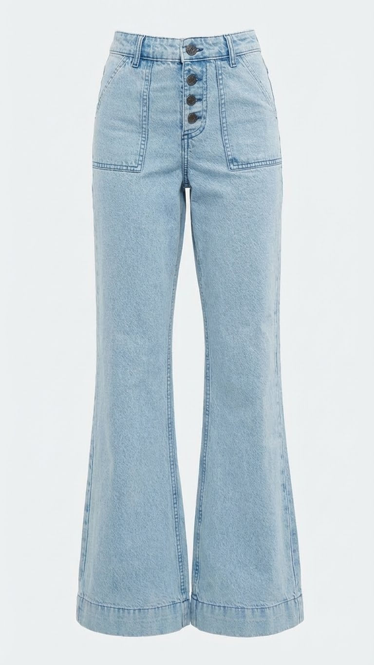 Flared Buttoned Fly Denim Pants