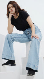 Flared Buttoned Fly Denim Pants