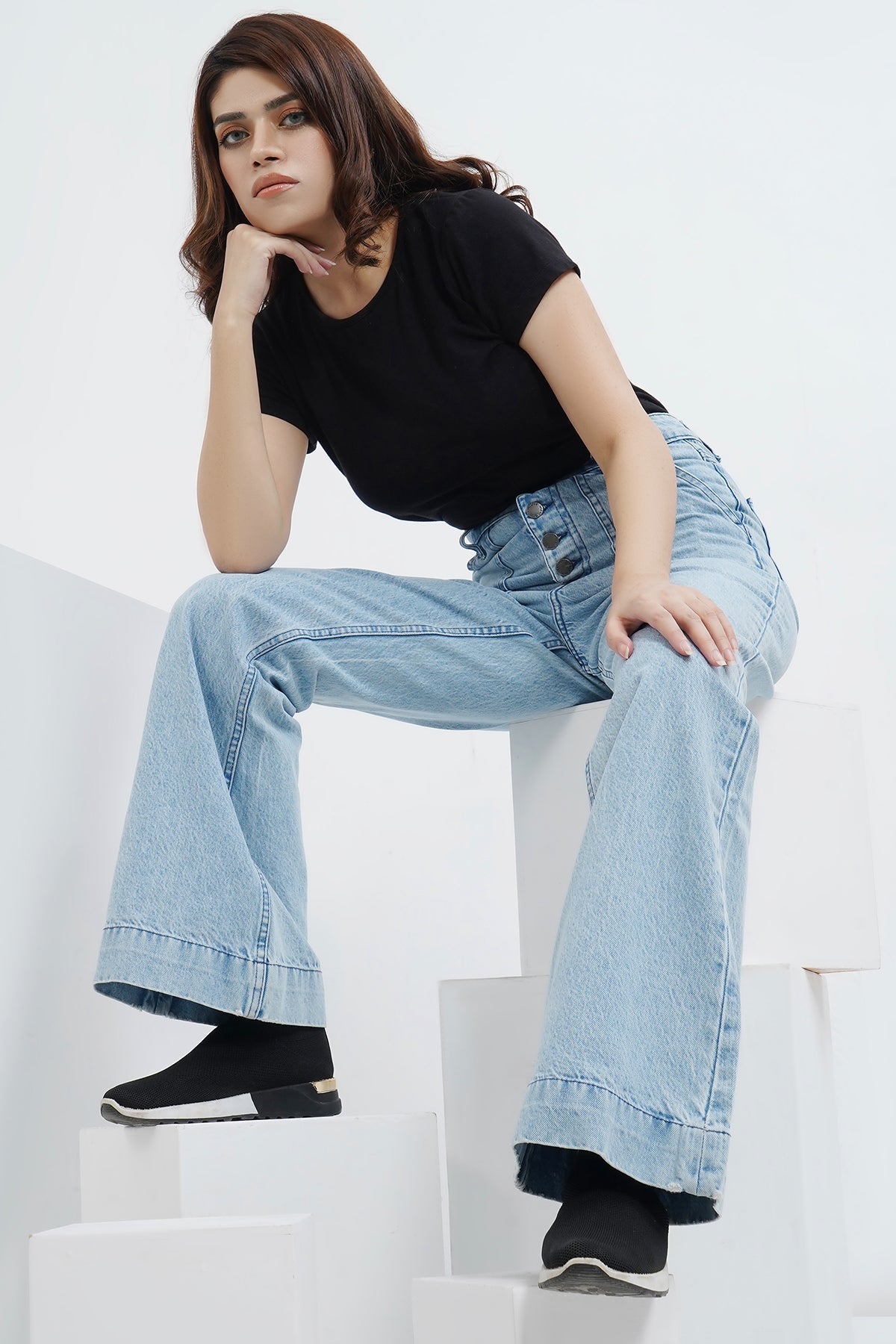 Flared Buttoned Fly Denim Pants