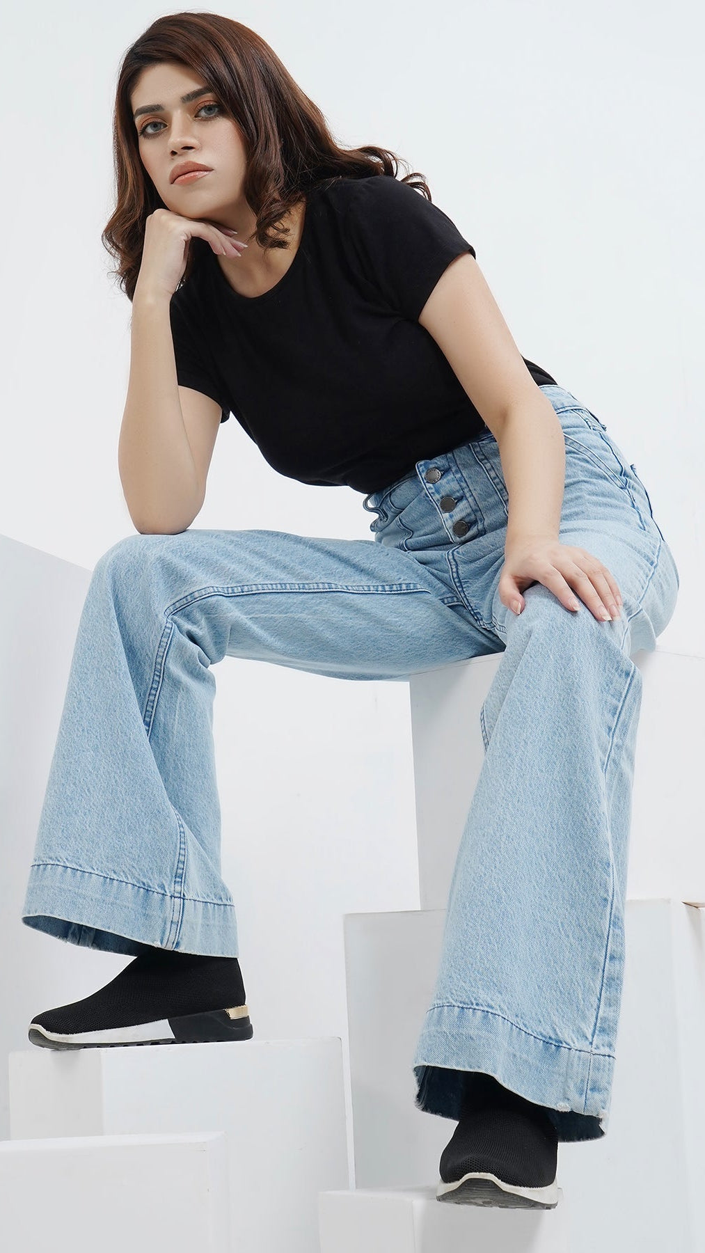 Flared Buttoned Fly Denim Pants