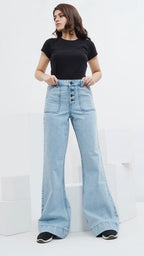 Flared Buttoned Fly Denim Pants