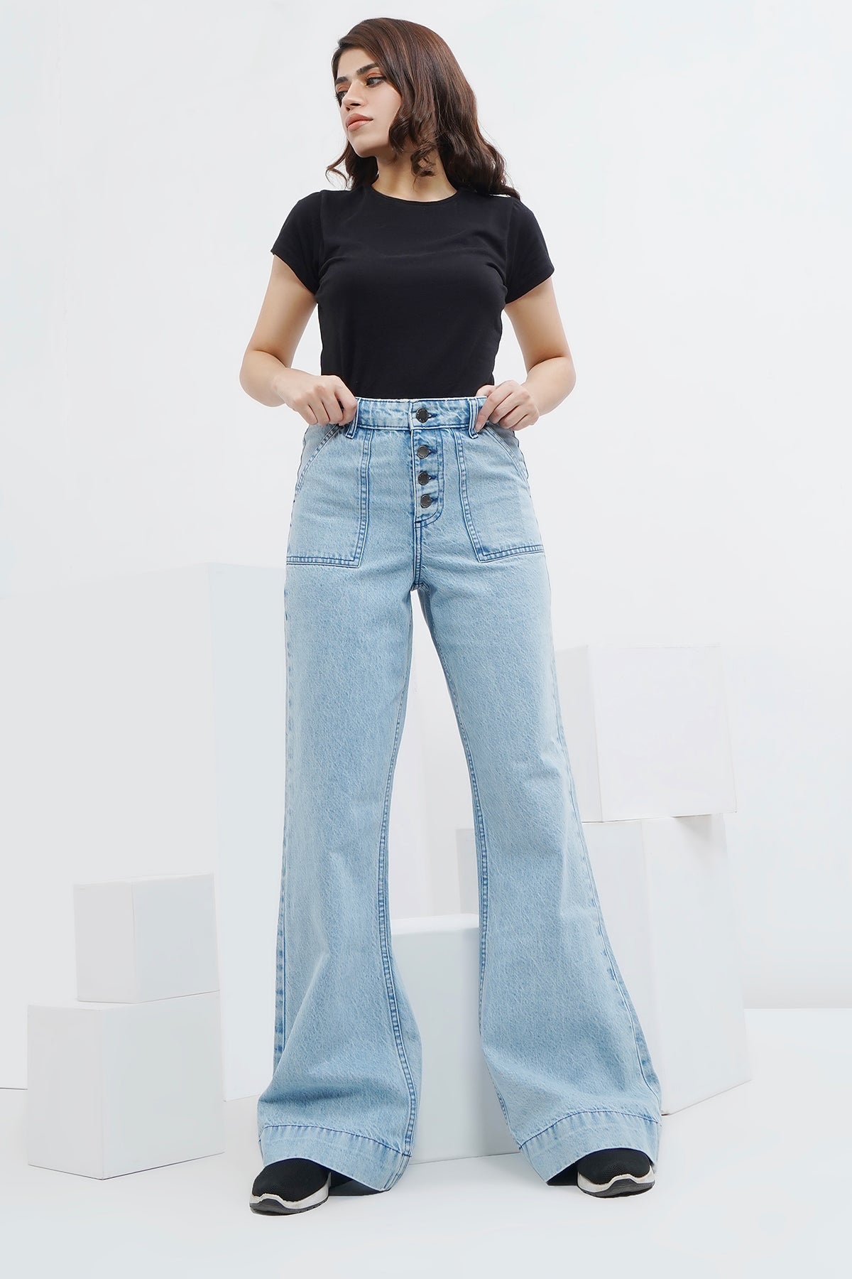 Flared Buttoned Fly Denim Pants