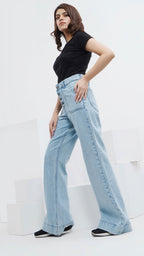 Flared Buttoned Fly Denim Pants