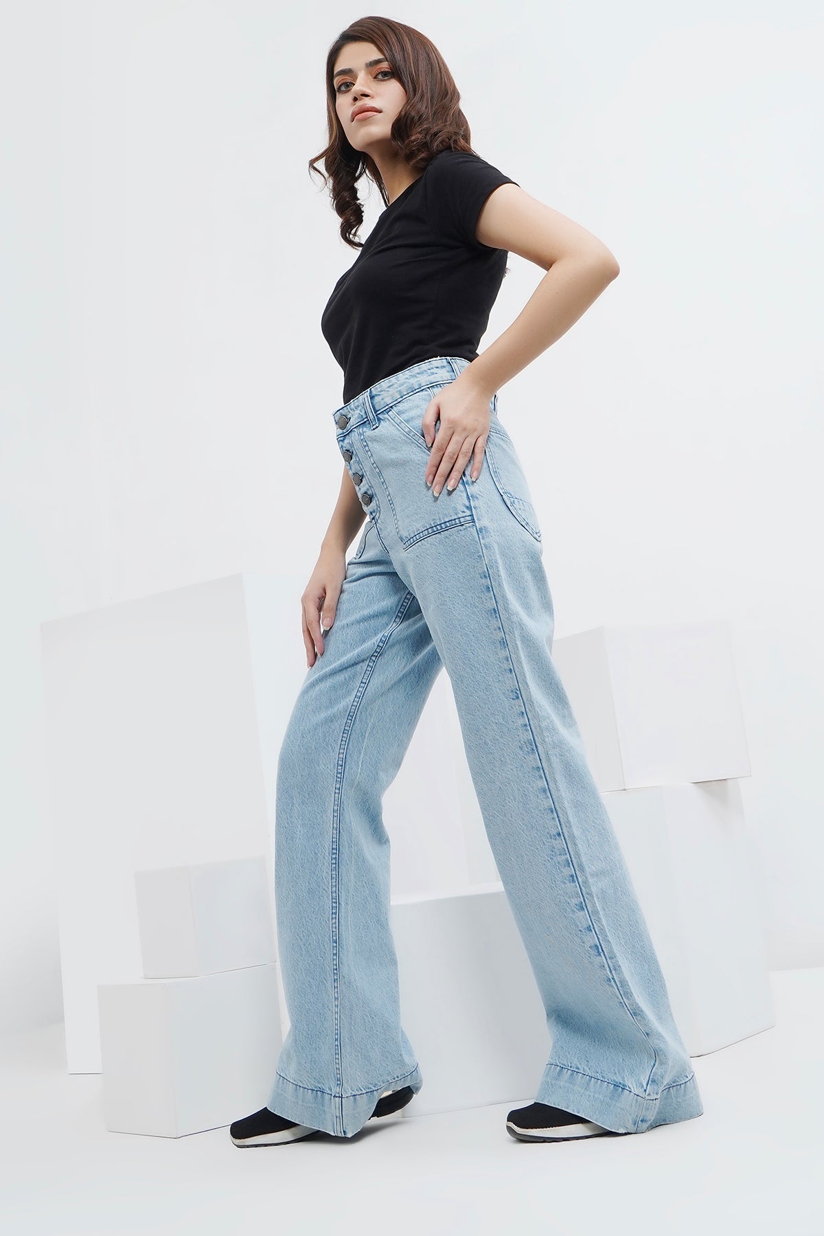 Flared Buttoned Fly Denim Pants