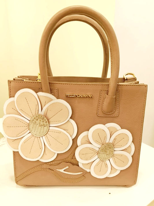 PELLE CAPANNA - Tan Leather Handbag with 3D flowers