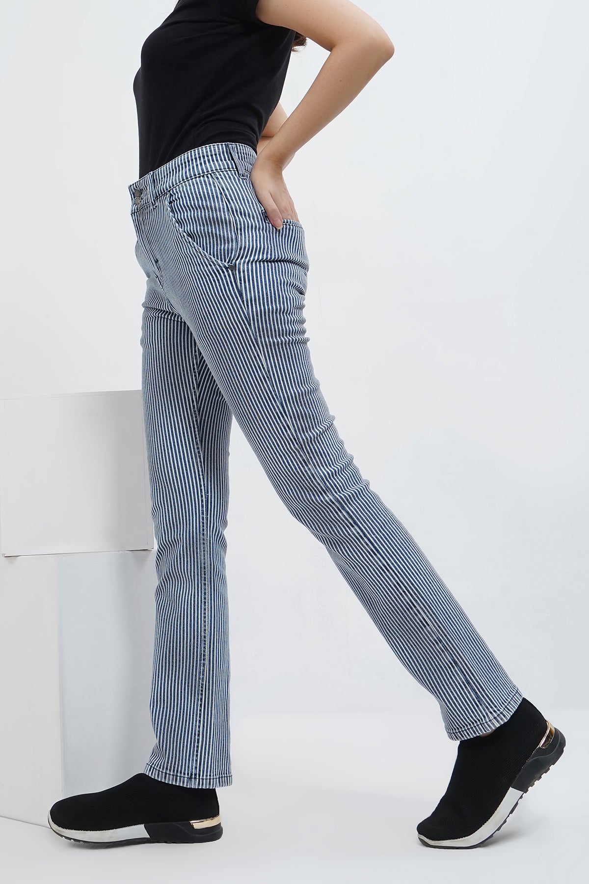 Striped Denim Pants