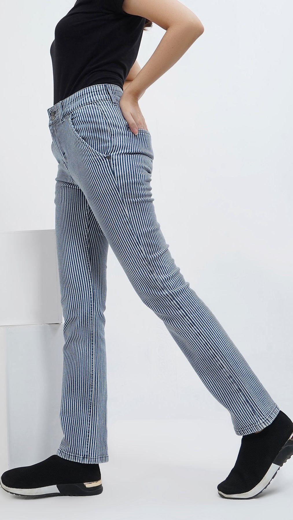 Striped Denim Pants
